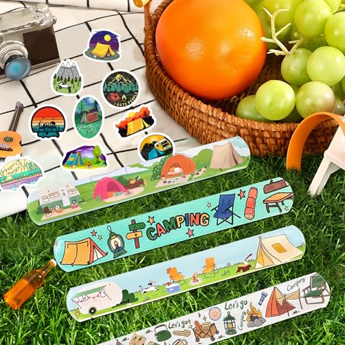 74-Piece Camping Party Favors Set: 24 Slap Bracelets & 50 Stickers