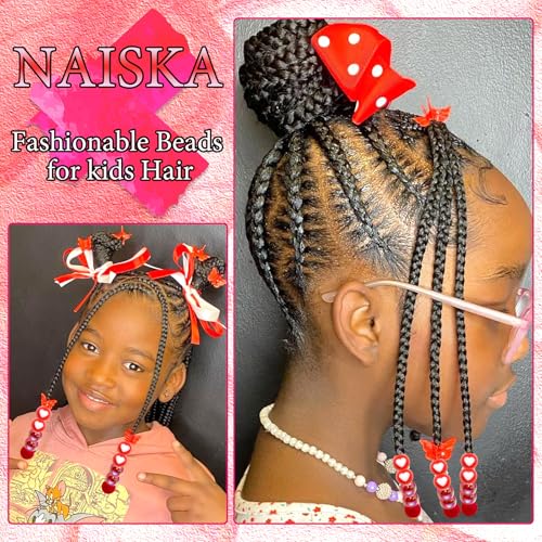 NAISKA 60Pcs Kids Hair Beads Colorful Round Pony Dreadlock Beads for Braids