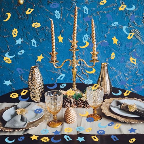 Eid Mubarak Table Confetti Blue Gold Star Moon Lantern Decor 300Pcs