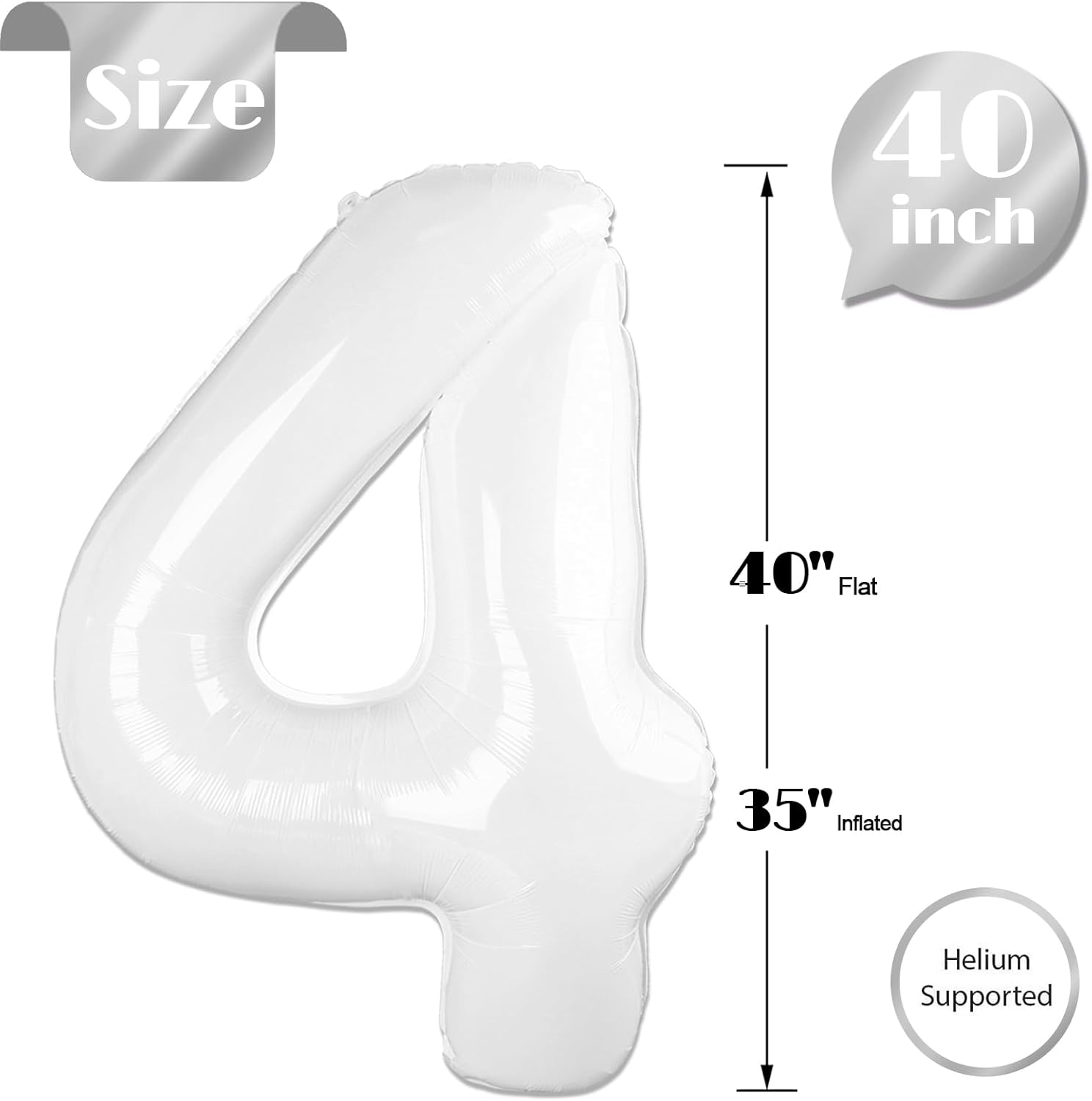 Regine Switzerland 40-Inch White Number 4 Balloon - Translucent Party Decoration for 4th Birthday