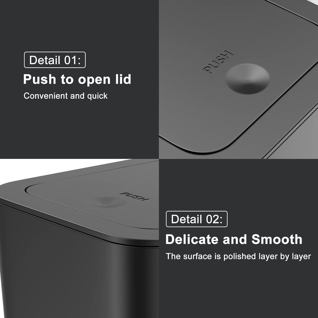 NETDOT 10 Liter Slim Trash Can - 3 Pack with Lid for Bathroom, Kitchen, Office | Black Waste Basket