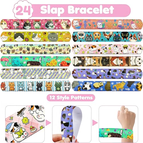 Kitten Party Favors Set - 24 Slap Bracelets & 50 Cat Stickers