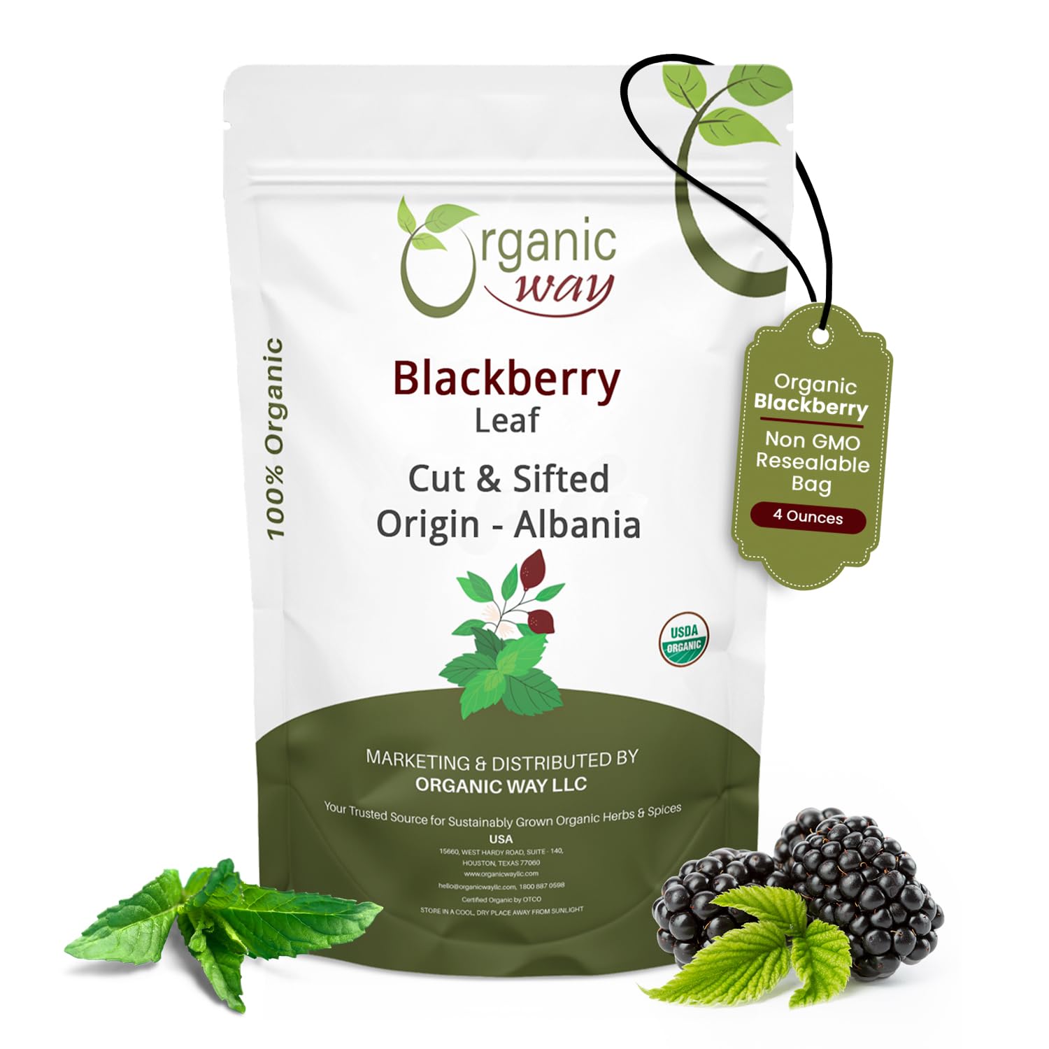 Organic Way Blackberry Leaf (Rubus fruticosus) Cut & Sifted - Herbal Tea | European Wild-Harvest | Organic & Kosher Certified | Non GMO & Gluten Free | USDA Certified | Origin - Albania (1/4 LBS)