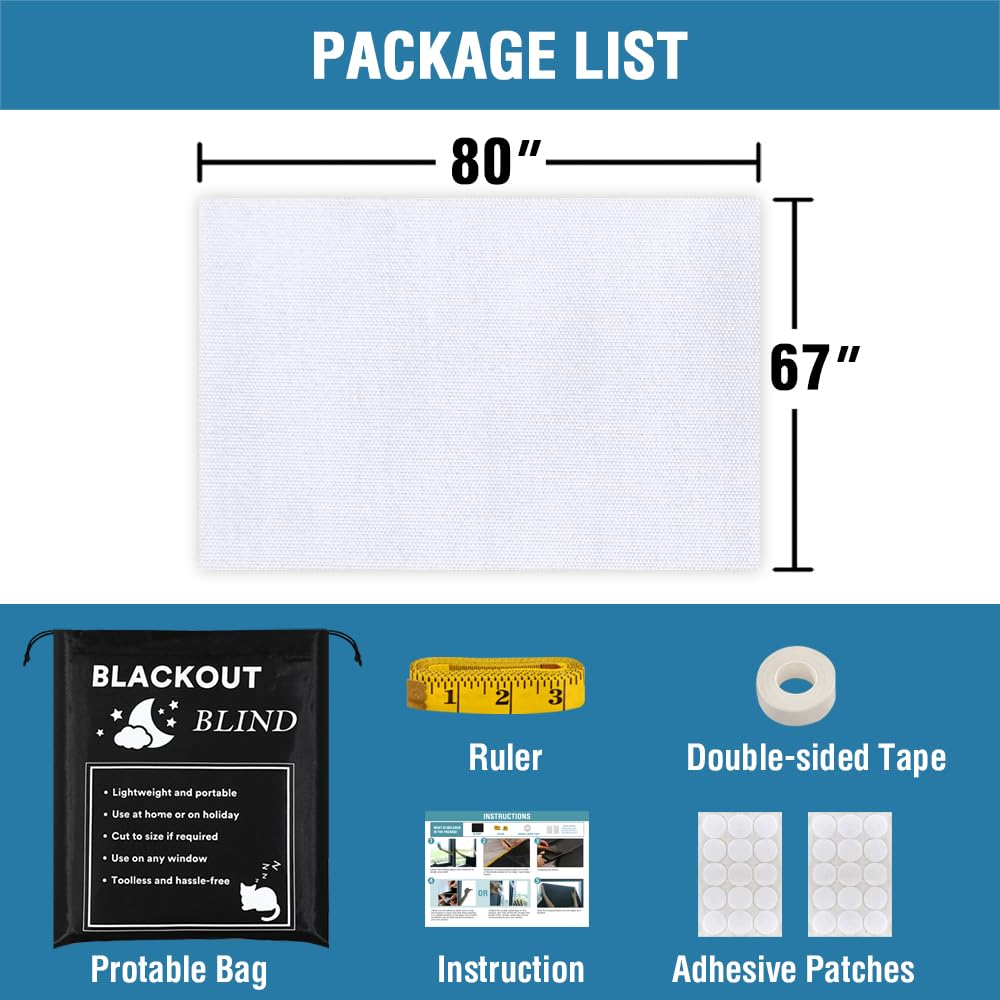 H.VERSAILTEX Portable Blackout Curtains for Bedroom 80" x 67", 100% Blackout Blind Curtain for Window No Drill Blackout Roller Shades with Thermal Insulated for Living Room Cut to Any Size, Black
