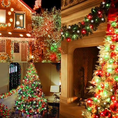 Christmas String Lights 2 Pack - Red White Green LED Fairy Lights with Remote Control