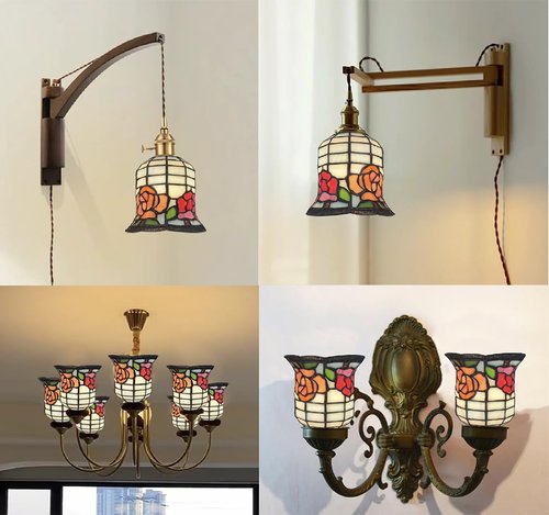 DUONAYU tiffany stained glass replacement lampshade.Rose flower patten ，Fan lamp replacement lampshade.Suitable for bedrooms,studyrooms,corridors and wall lamps.DYM9018
