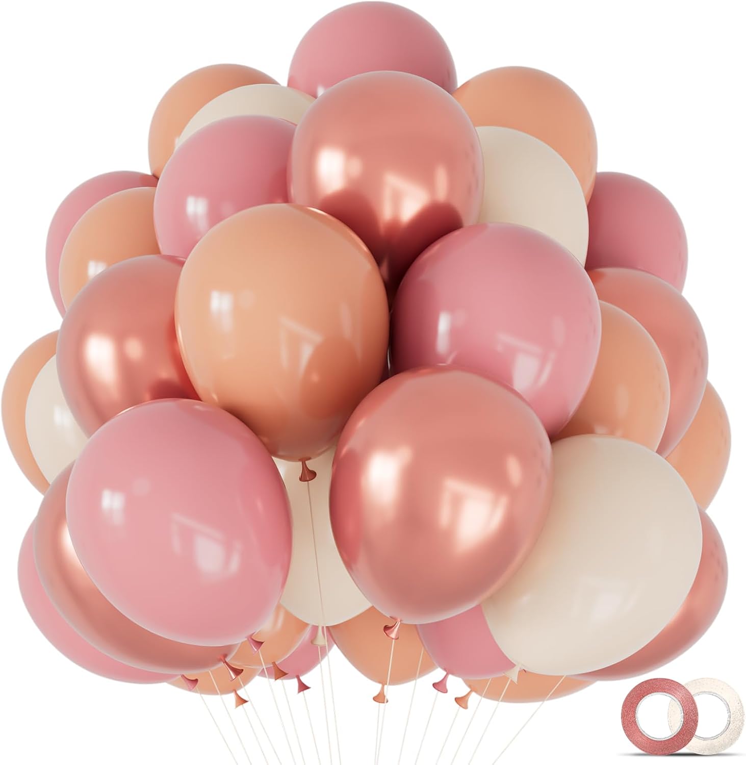 Regine Switzerland 68 Pcs Retro Pink Party Balloons - 12 Inch Dusty Pink & Metallic Rose Gold for Girls' Birthday & Baby Showers