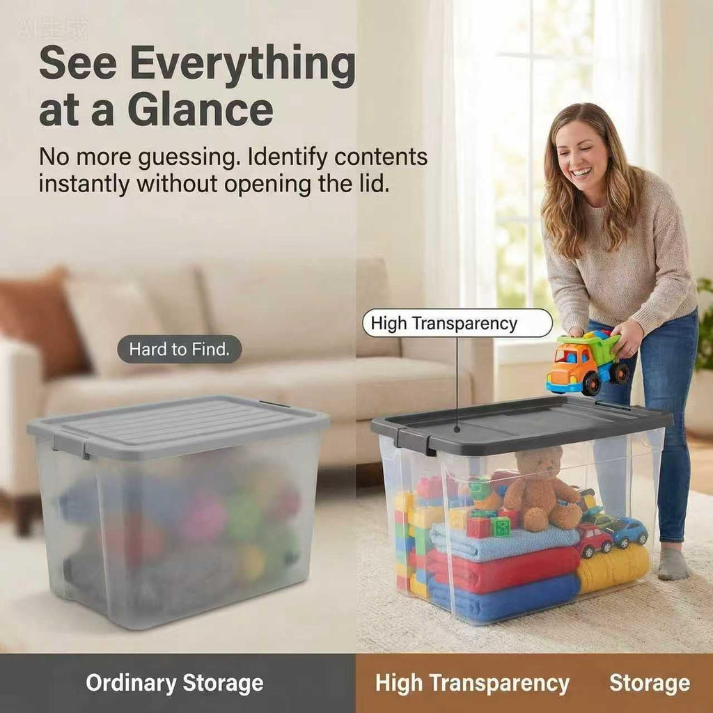 Regine Switzerland 76 Quart Durable Clear Plastic Storage Bins - Latch Lid, Dark Gray | Ideal for Office & Garage Organization