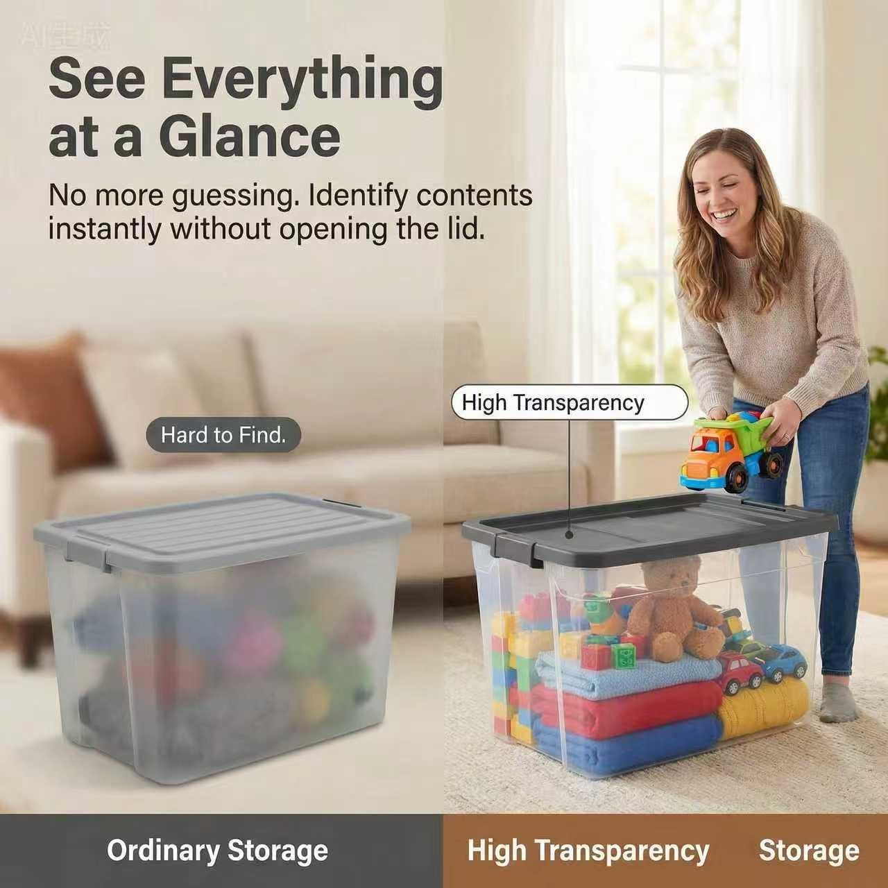 Regine Switzerland 76 Quart Durable Clear Plastic Storage Bins - Latch Lid, Dark Gray | Ideal for Office & Garage Organization