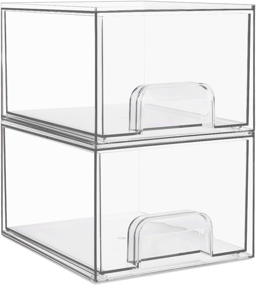 Vtopmart Stackable Clear Storage Drawers - Acrylic Makeup Organizer Bins for Bathroom & Kitchen | 2 Pack
