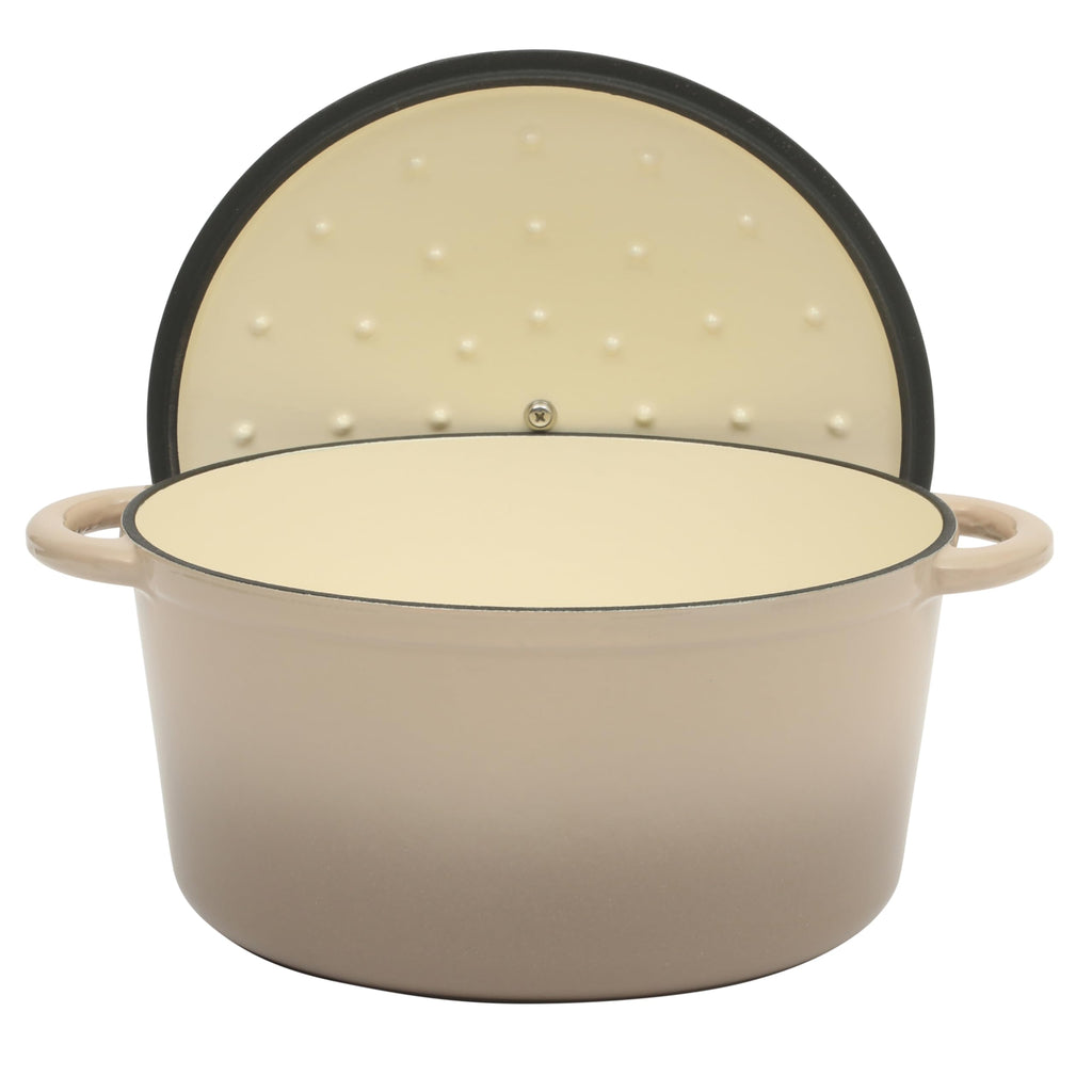 Gibson Home Addlestone 7 Qt Enameled Cast Iron Dutch Oven Pot with Lid – Round, Oven Safe to 500°F, Ideal for Bread Baking & Stews - Gradient Taupe