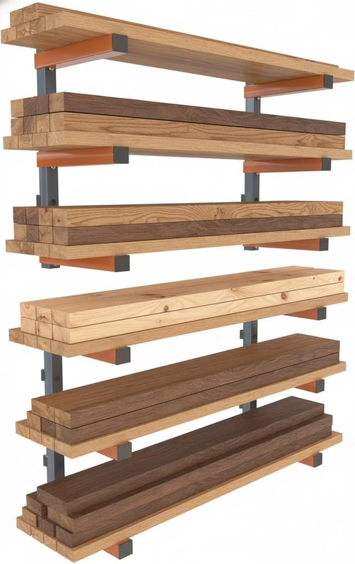 Bora Lumber Storage Rack | 3-Level Wall Mount Wood Organizer - 2 Pack for Garage Efficiency