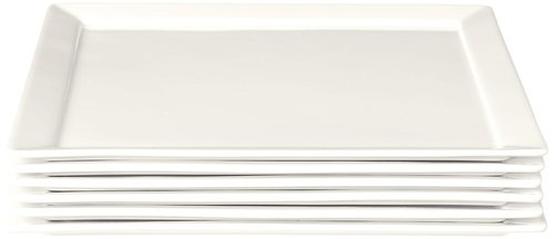 Fortessa Fortaluxe SuperWhite Vitrified China Dinnerware, Tavola 12-Inch Square Flat Bottom Plates, Set of 6