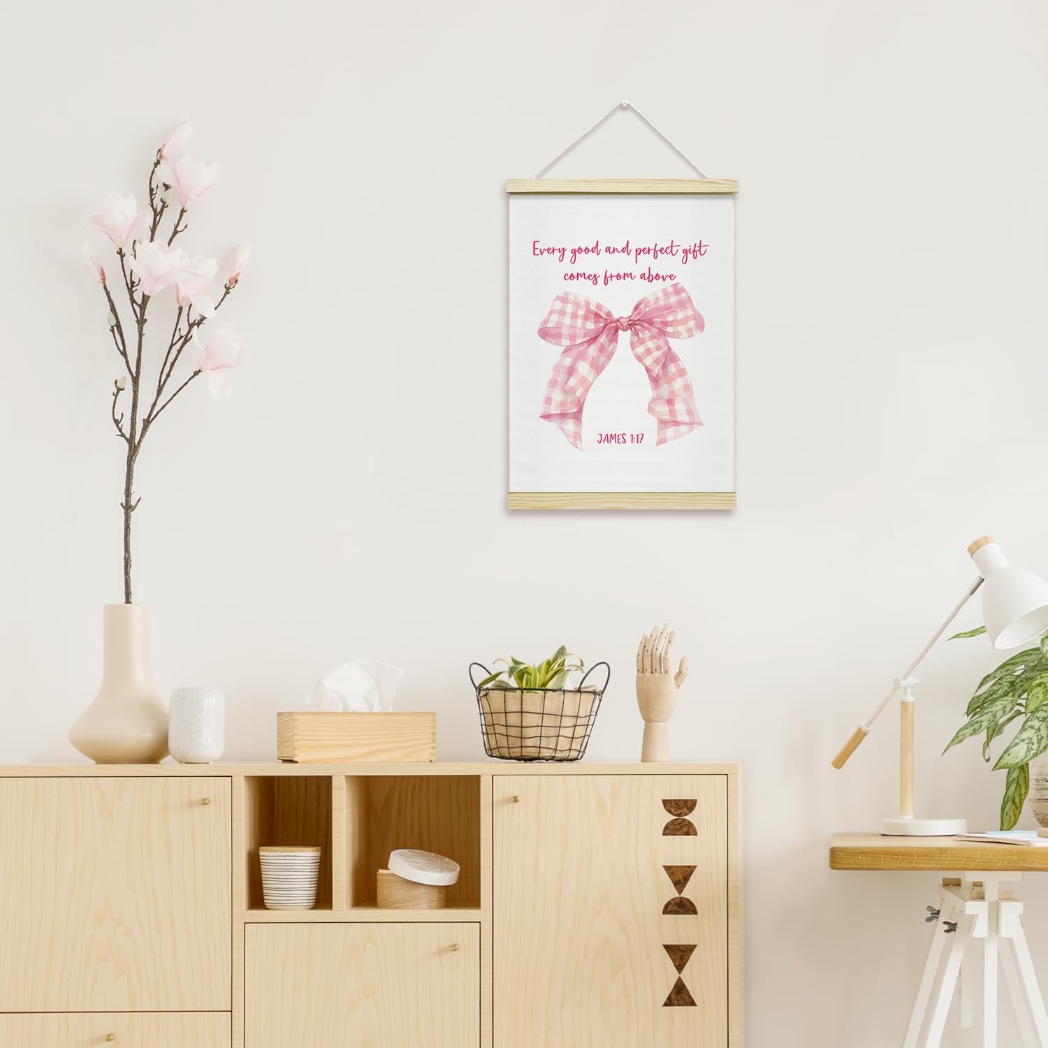 TRKAE Pink Bow Ribbon Canvas Poster Hanger Frame | Trendy Christian Wall Art for Girls - Perfect Bedroom Decor