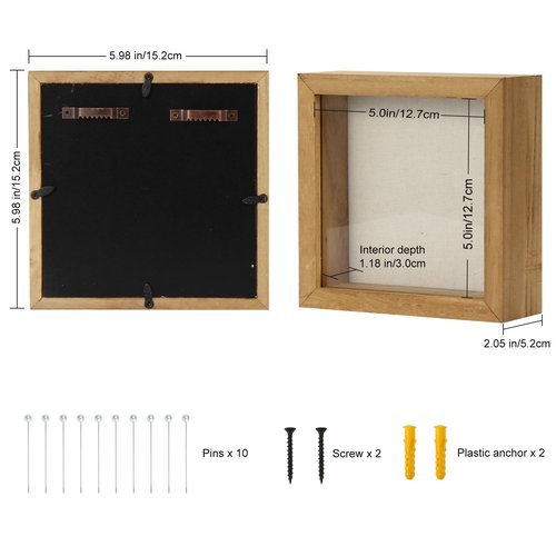 TJ.MOREE Shadow Box Frame 5 x 5 Shadowbox Display Case Picture Frame Memorabilia Wedding Bouquet Flowers Medals Military Photos Memory Box - Wood
