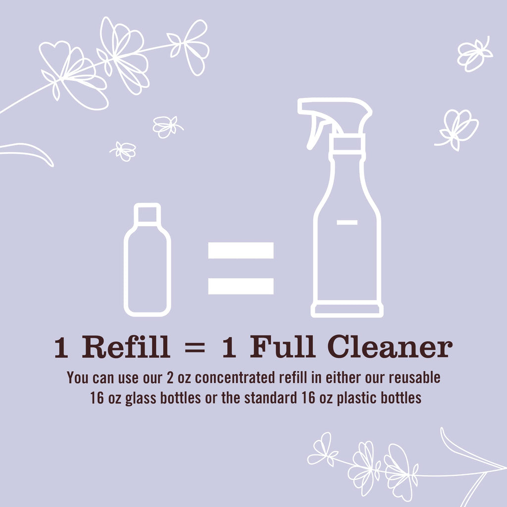 MRS. MEYER'S CLEAN DAY Multi-Surface Everyday Cleaner Concentrated Refills, 4 Concentrated Refills (2 Fl. Oz. each), Lavender Scent, Makes 64 Fl. Oz. Total