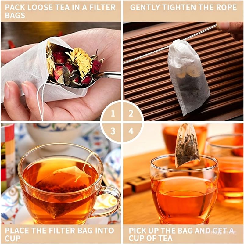 Disposable Tea Filter Bags for Loose Leaf Tea - 100 PCS