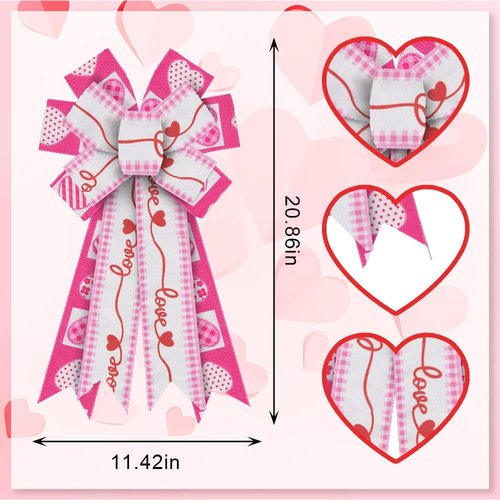 ABTOLS Valentine's Day Wreath Bows - Large Pink Heart Design for Front Door & Wedding Decor