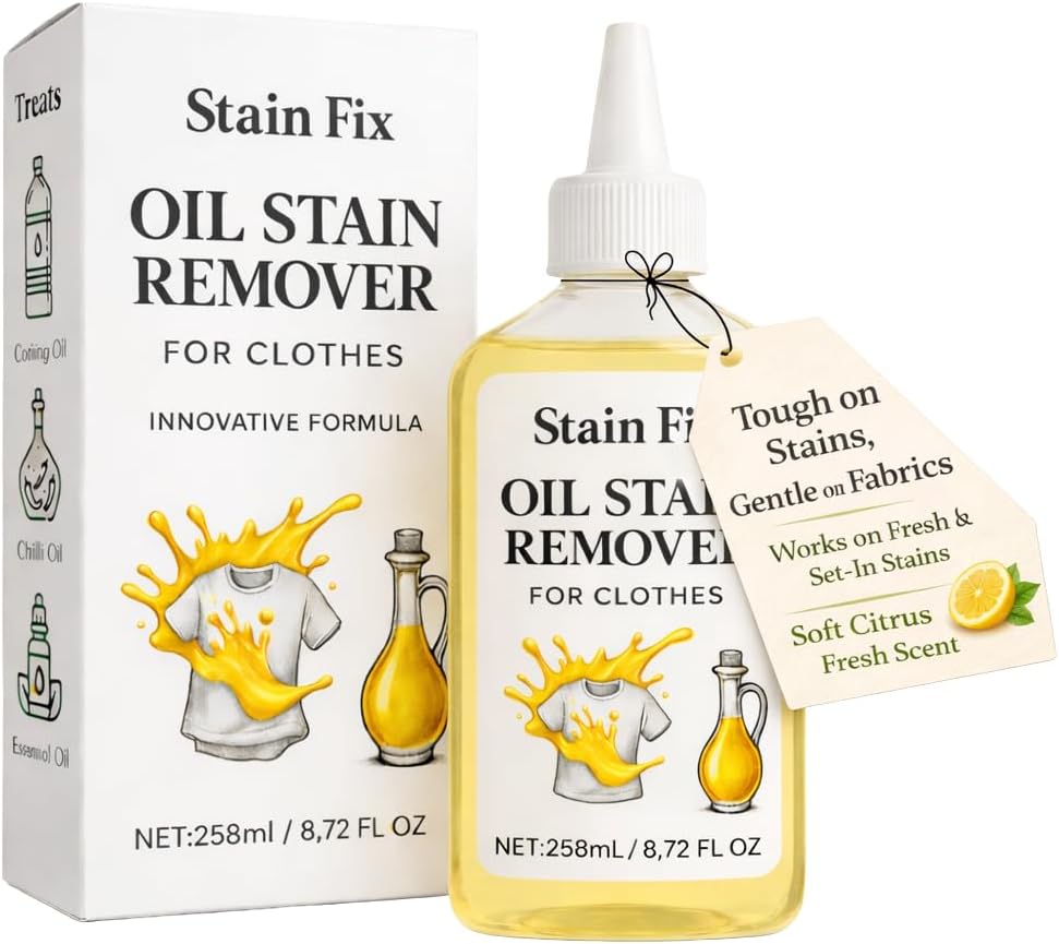Oil Stain Remover - Effective Fabric Cleaner for Cooking & Engine Stains | 8.72oz, Safe for All Fabrics