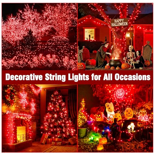 400FT Red Christmas String Lights with Remote - Indoor Outdoor LED Decorations