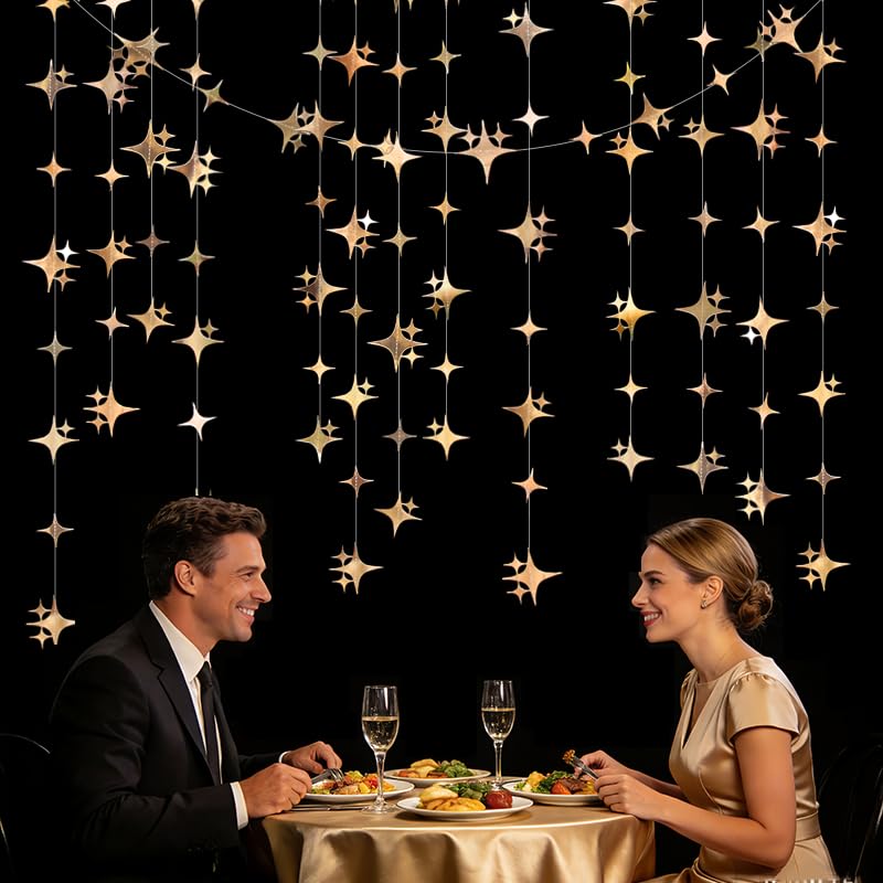 Champagne Glitter Star Garland Banner - 40 Feet for Parties