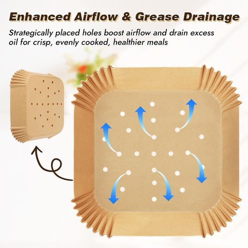 BYKITCHEN Perforated Air Fryer Liners - 100PCS 9-Inch Disposable Parchment Paper for Ninja, Chefman, Instant Vortex & Cosori