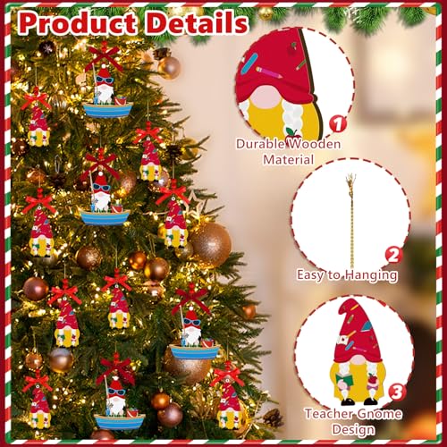 AKAIXI Christmas Gnome Teacher Wood Hanging Ornament for Tree Decor
