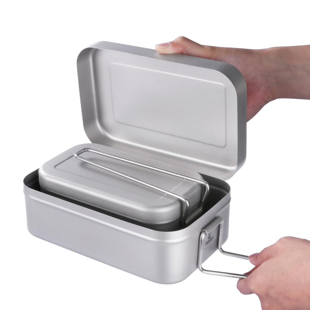 SILVERANT Titanium Bento Camping Lunch Box Mess Kit 1200ml with Airtight Lid Seal and Cover Foldable Handle for Heating on Fire Camp Backpacking Container for Outdoor Camping Hiking Picnic Daily Use