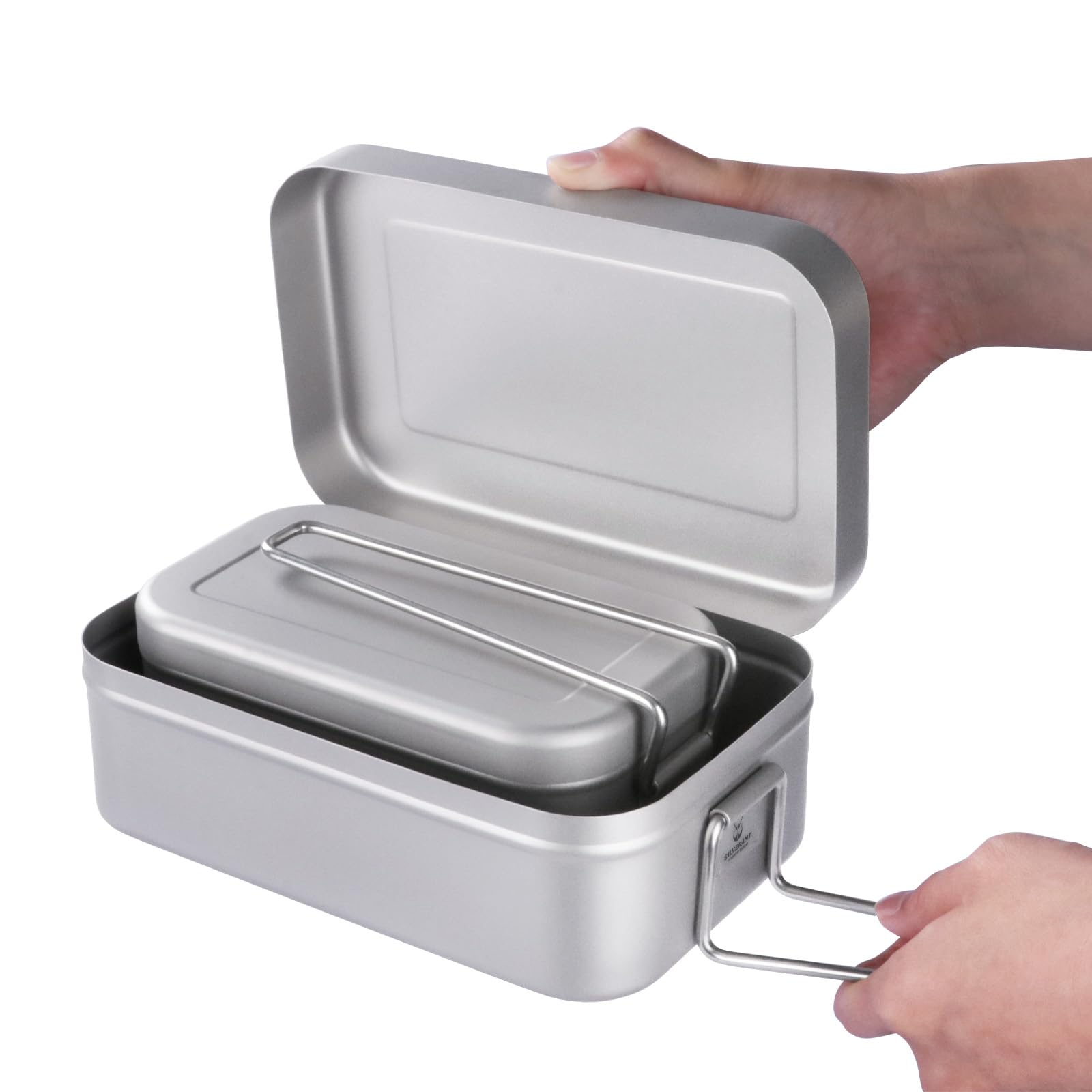 SILVERANT Titanium Bento Camping Lunch Box Mess Kit 1200ml with Airtight Lid Seal and Cover Foldable Handle for Heating on Fire Camp Backpacking Container for Outdoor Camping Hiking Picnic Daily Use