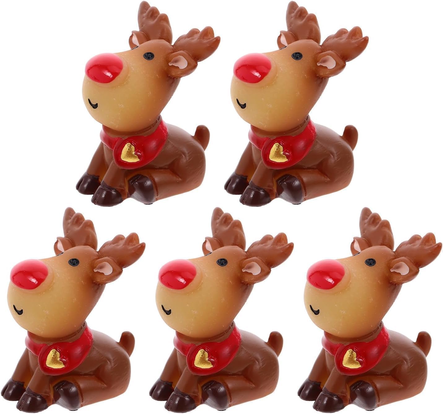 Skiennix Mini Reindeer Figurines - 5pcs Cute Resin Deer Ornaments for Christmas Crafts & Home Decor