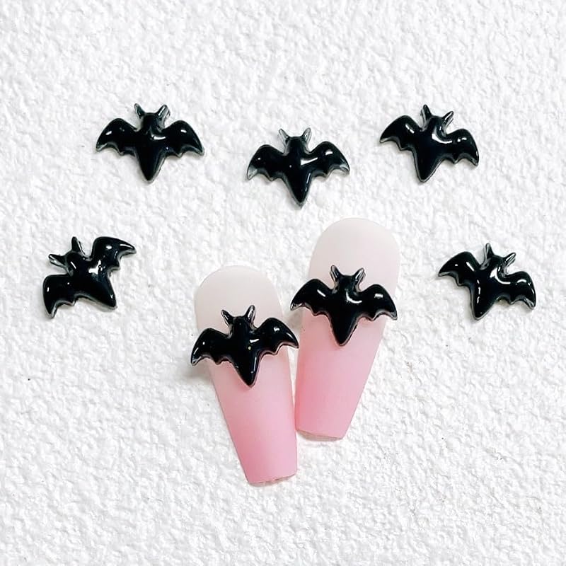 Black Halloween Bat Nail Charms 3D Resin Rhinestones 200pcs