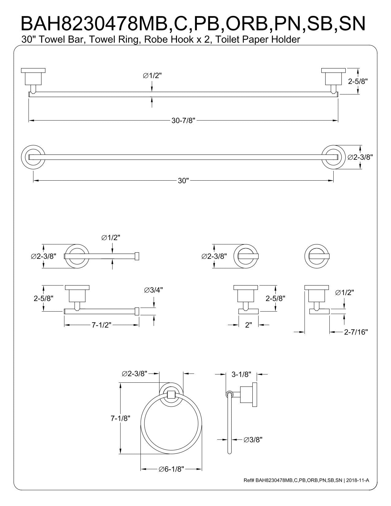 Kingston Brass BAH8230478C Concord 5-Piece 30-Inch Towel Bar Bathroom Accessory Set in Polished Chrome