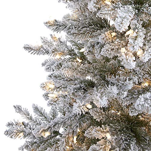 6ft Flocked Artificial Christmas Tree with 850 Bendable Branches and 300 Clear Lights