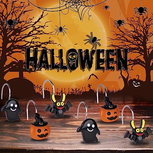 Halloween Shower Curtain Hooks - Cute Bats, Ghosts & Pumpkins