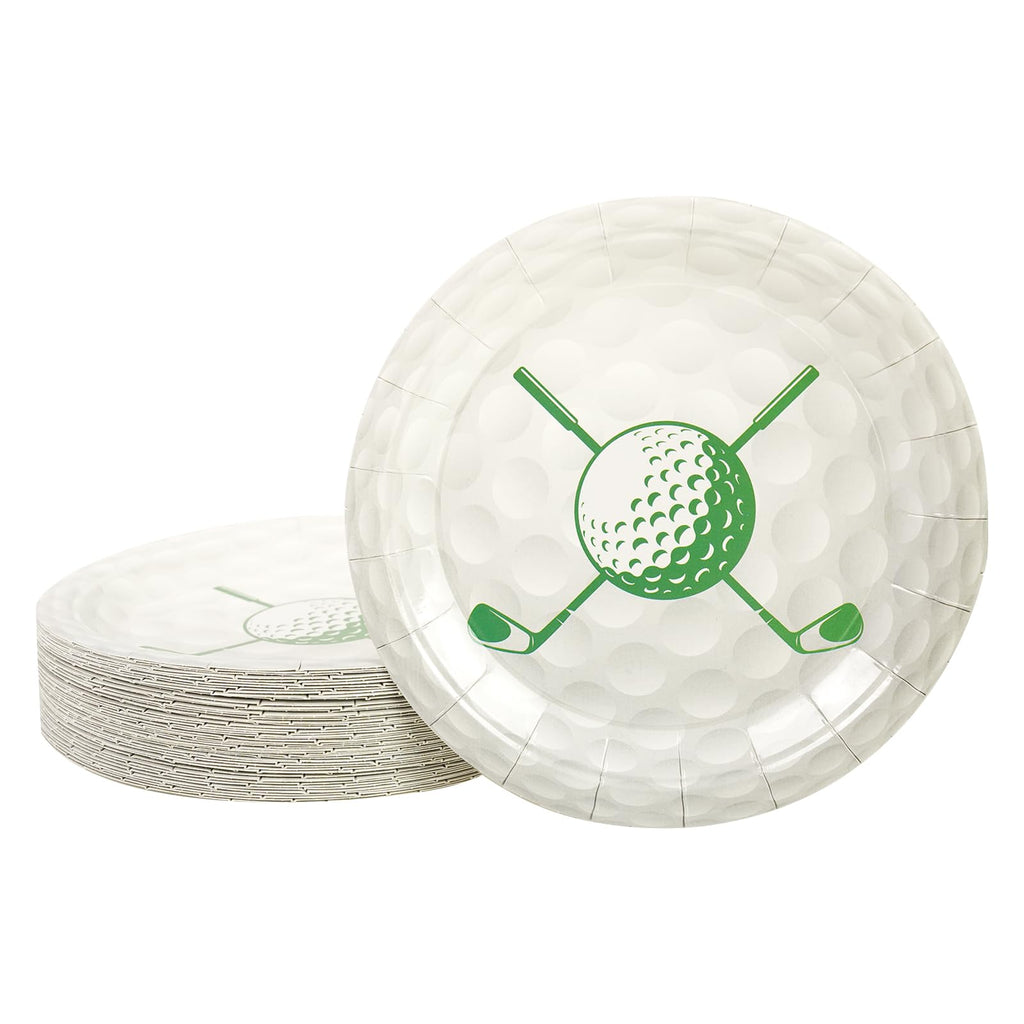 PUEVENYI 50PCS Golf Party Paper Plates - 7Inch Round Dessert Plates for Cake Fruit Salad Pizza Disposable Sport Themed Decoration Supplies for Golf Fan Sports Event, Birthday Party