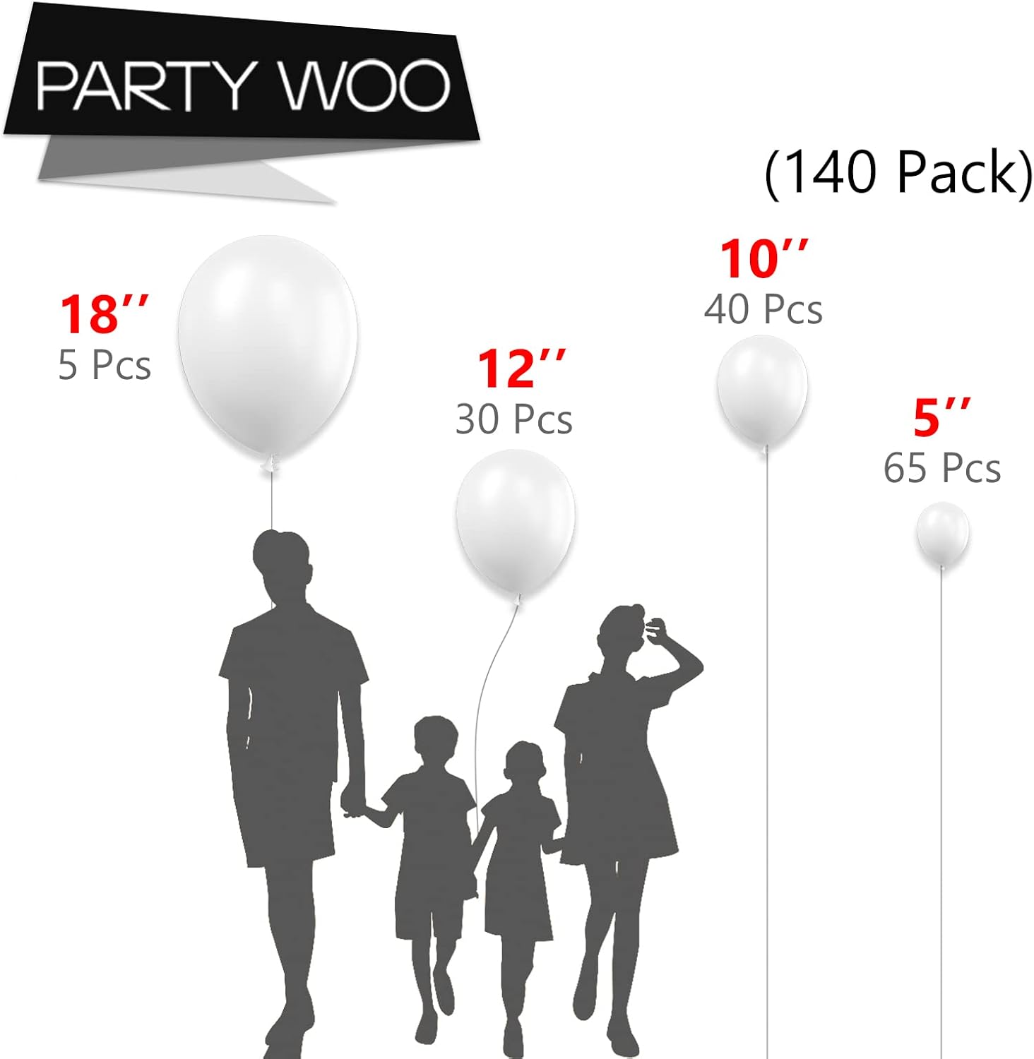 PartyWoo White and Red Balloons - 280 Pcs in 18/12/10/5 Inch Sizes | Classic Arch Kit