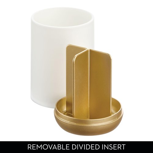 iDesign Toothbrush Holder with 3 Divided Sections for Bathroom or Vanity - Matte White/Gold