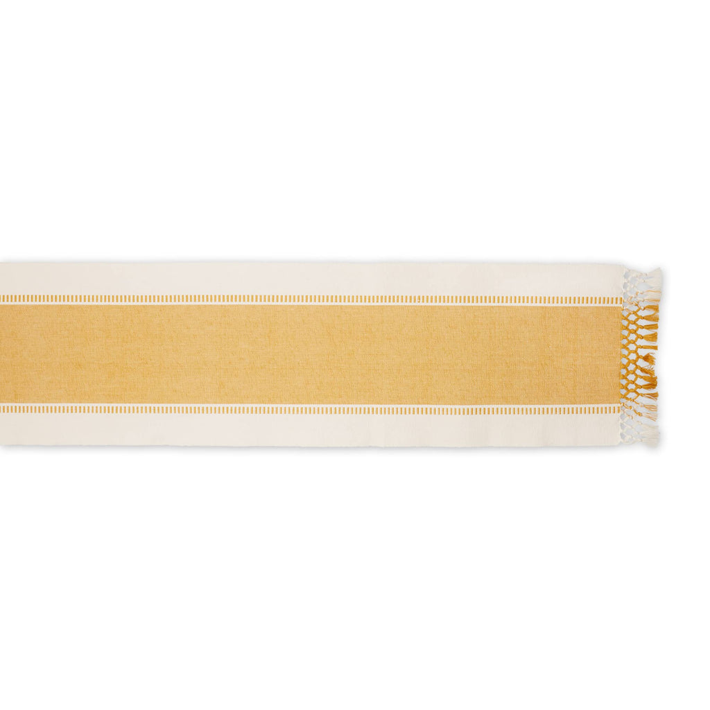 DII Dobby Stripe Woven Table Runner, 13x108 (13x113.5, Fringe Included), Honey Gold