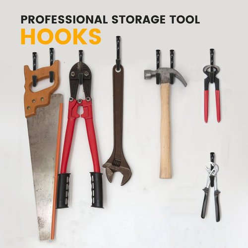 GURADESIGN Heavy Duty Garage Hooks - 8-Pack Utility Hooks for Hanging Up to 50 lbs | Black Metal Wall Hooks