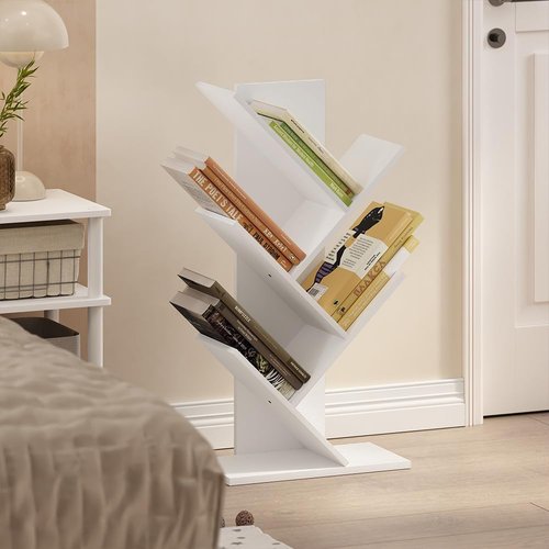 Furinno 5-Tier Tree Bookshelf - Stylish Angled Open Design for Room Decor | White, 8.4 x 15.7 x 30.3