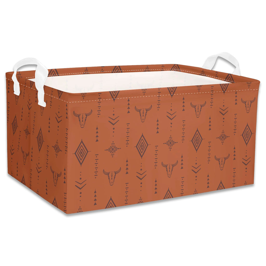 3 Pcs Western Bull Boho Rectangle Storage Basket Collapsible Highland Cow Storage Bin for Nursery Toys Books Waterproof Baskets for Closet Shelves Bedroom Decor(Cow)