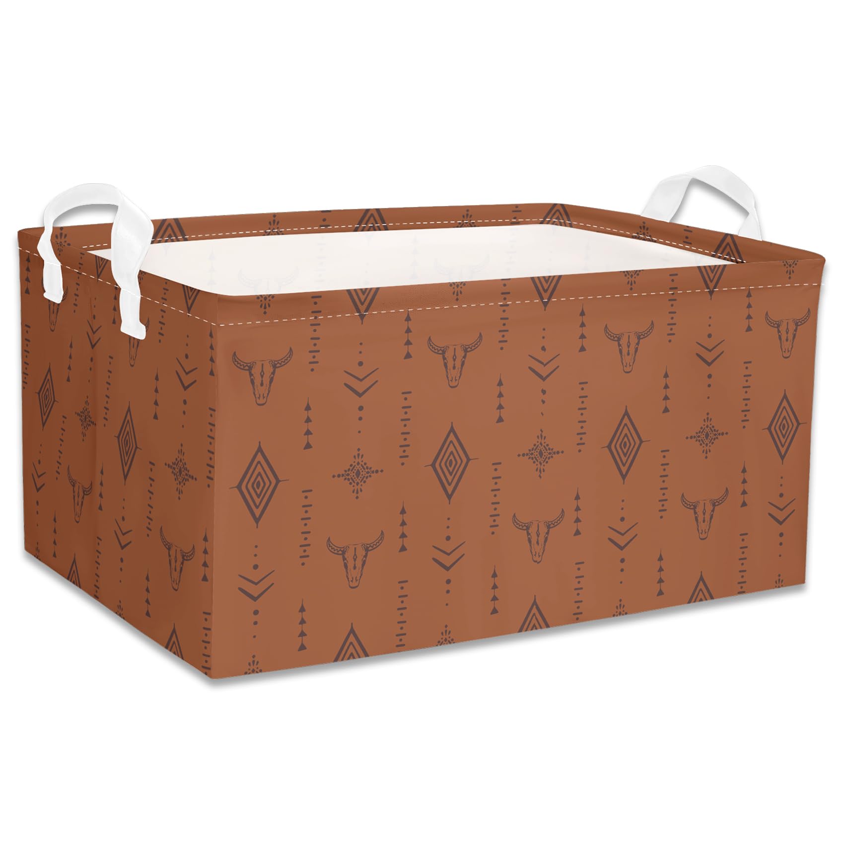3 Pcs Western Bull Boho Rectangle Storage Basket Collapsible Highland Cow Storage Bin for Nursery Toys Books Waterproof Baskets for Closet Shelves Bedroom Decor(Cow)