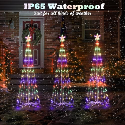 PINPON 6FT Multicolor Outdoor Solar Christmas Tree Light Show with Remote