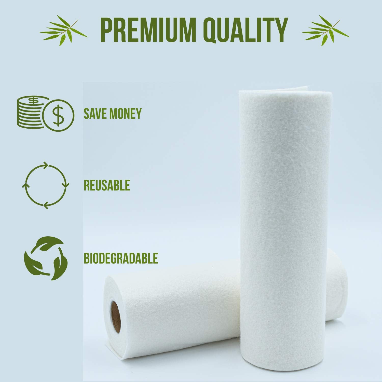 Reusable Bamboo Rayon Towels - Pack of 2 Washable Kitchen Paper Towels - Lint free, Zero Waste, Recyclable, 2x20 Heavy Duty Organic Washable Rolls