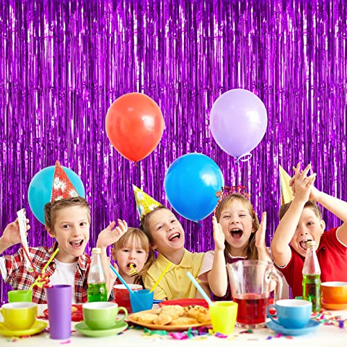 2 Pack Purple Foil Fringe Curtains - 3.28 x 8 ft Backdrop for Parties