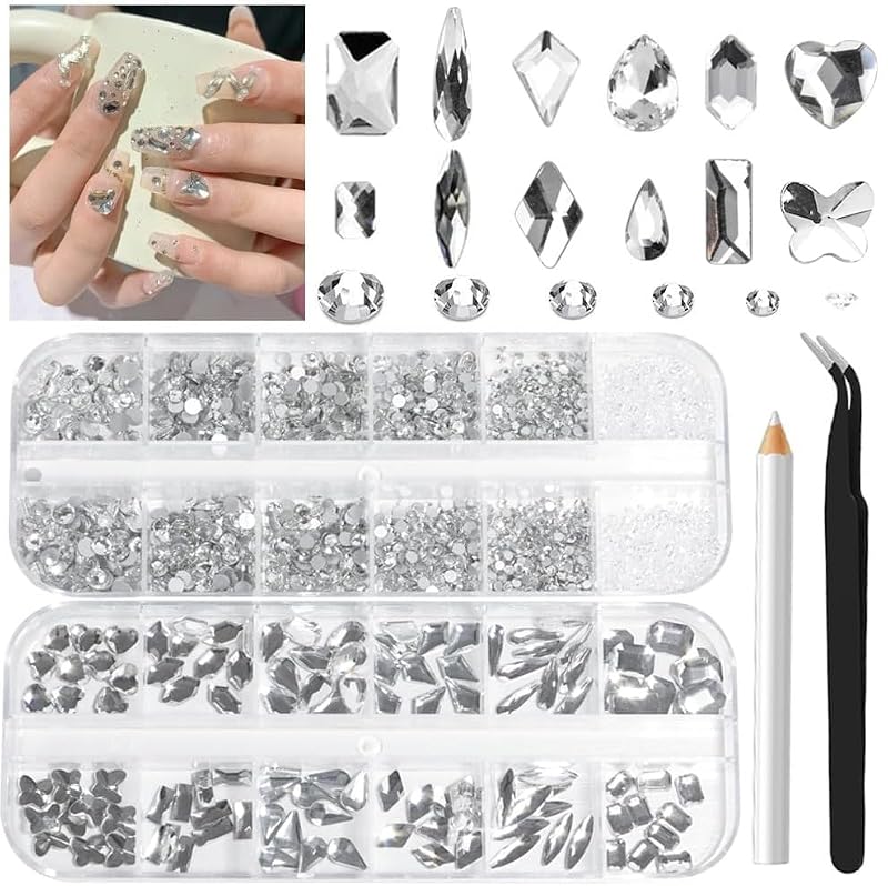 ALOCIAM 2680Pcs White Nail Rhinestones and Crystals for 3D Nail Art