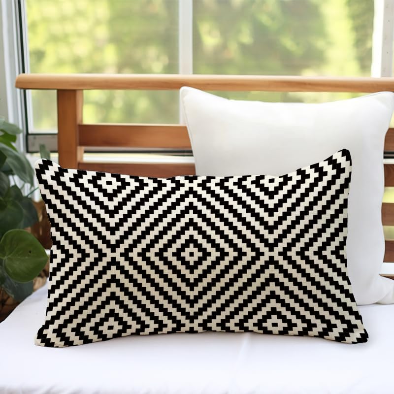 Fahrendom Geometric Striped Lumbar Pillow Cover, 12" x 20" Cotton Linen