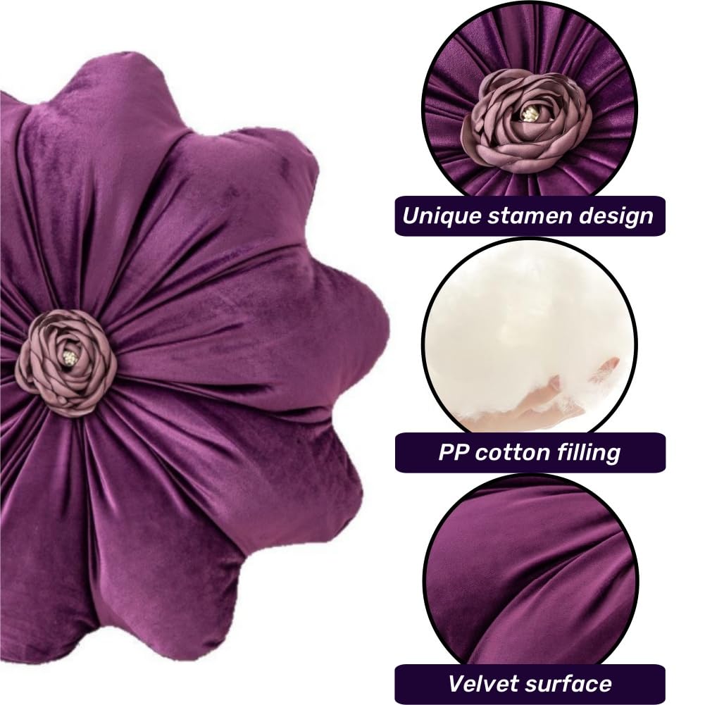 UNWAAT 15.7 Inches Round Throw Pillows Velvet Flower Chair Cushion for Couch Sofa Chair Bed Home Decoration