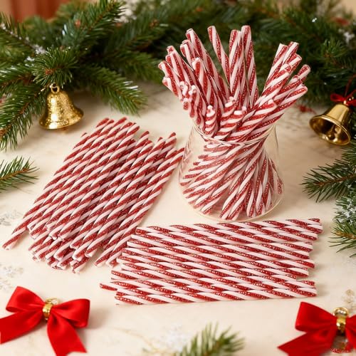 Dark Red Christmas Candy Cane Sticks 50pcs Decorative Ornaments for Hot Chocolate & Drinks