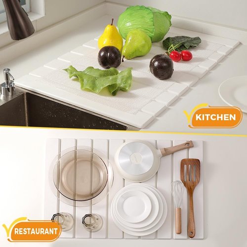 Large Stone Drying Mat for Kitchen Counter, 24×16 Inch Diatomaceous Earth Dish Drying Stone for Fast Absorbent, Collapsible Quick-Dry Draining Mat for Dishes Cookware Cups Any Countertop